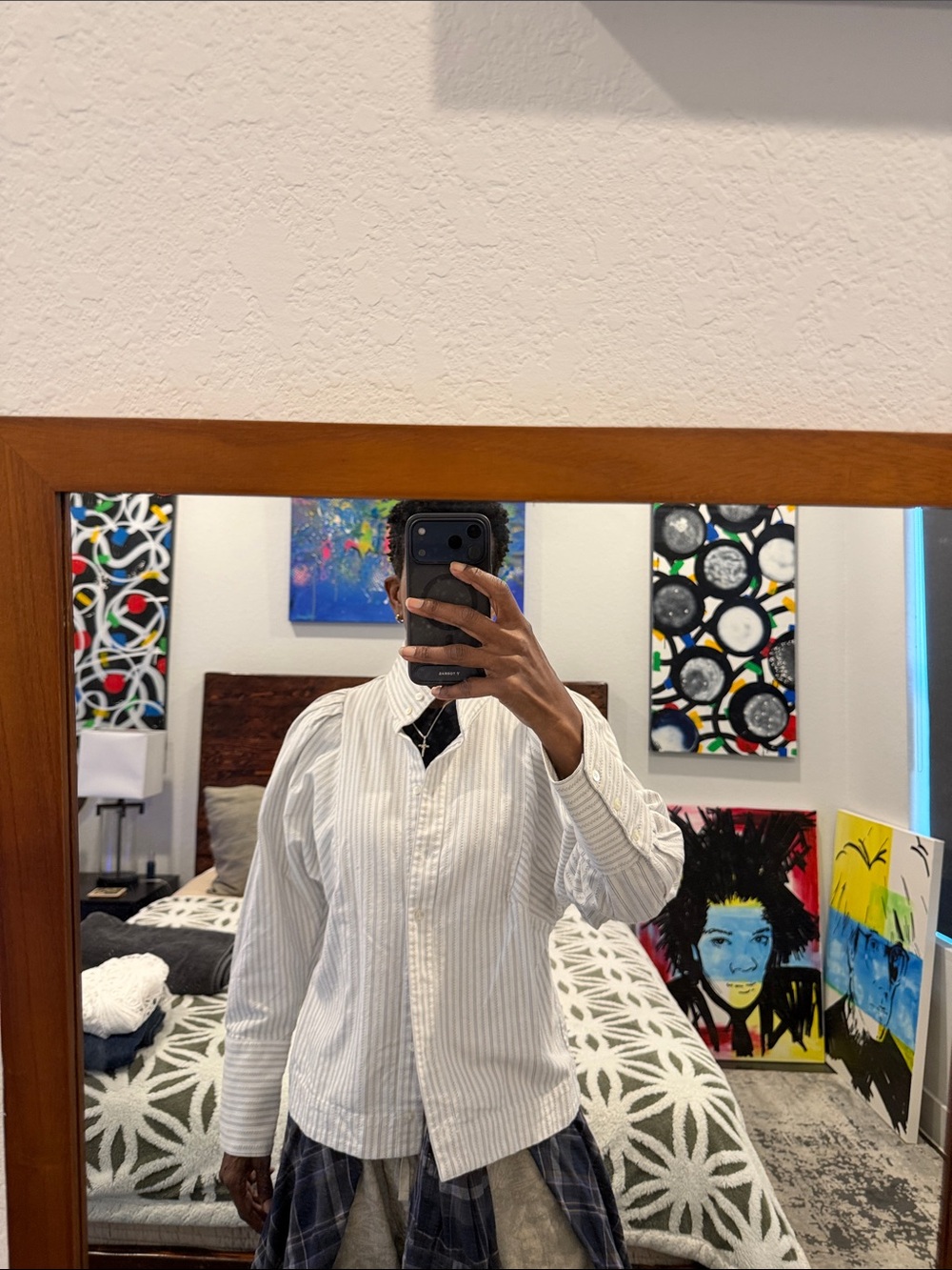 Banana Republic White Shirt with Navy Pinstripes and High Collar